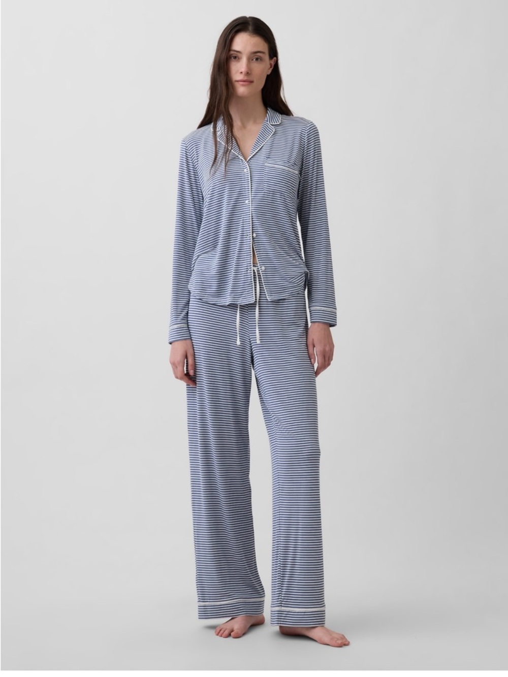 GAP GapBody Pajama Set Pants Long Sleeve Blue White Striped Size Large